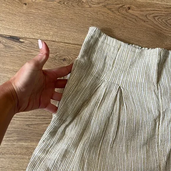 Free People See You Again Smocked Pull on Pants M Cream Striped - Picture 4 of 9